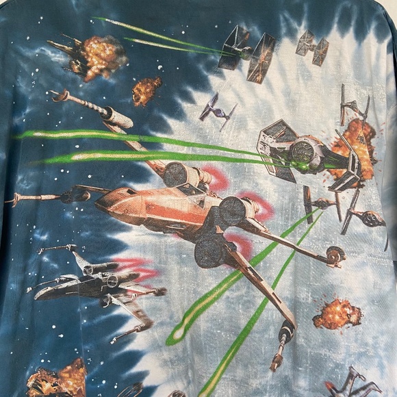 Vintage 1997 Liquid Blue Star Wars T-Shirt Mens XL Millennium Falcon AOP 90s Tee - Picture 9 of 14